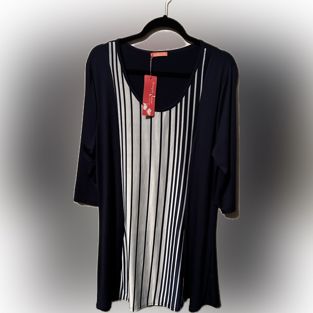 Simply Aster 2X NWT Women's Blue and White Striped Midi Dress